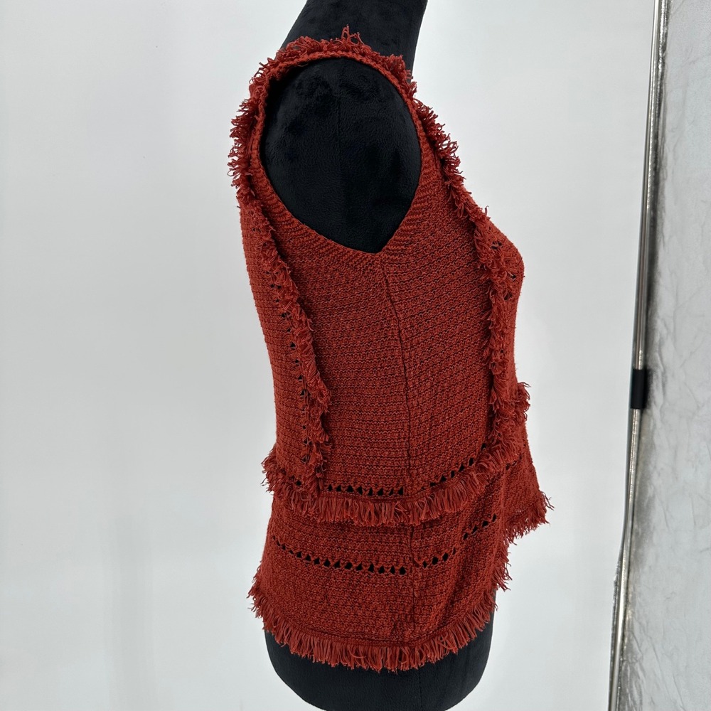 Anthropologie Pepin Crochet Knit Fringe Tank Top Orange Rust Boho Women's Small - Picture 3 of 8